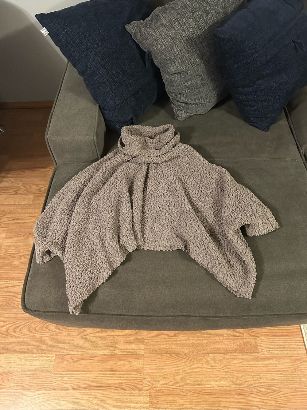 Romeo & Juliet Couture Taupe Turtleneck Sherpa Poncho Sweater